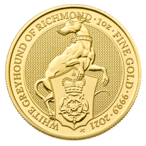 1 oz Queen's Beasts White Greyhound of Richmond Goldmünze (2021)