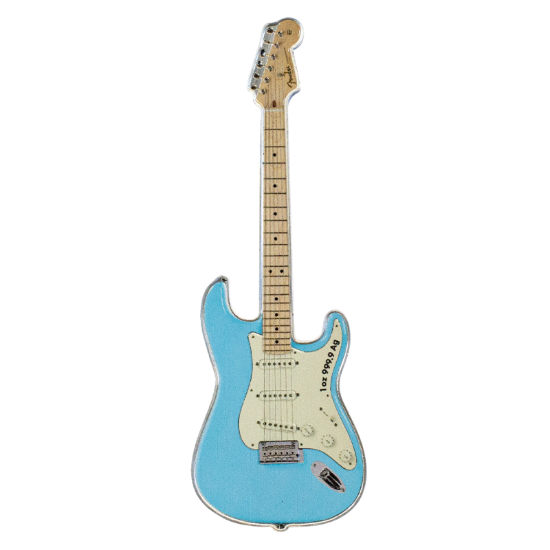1 oz Fender Stratocaster Daphne Blue Silbermünze | 2023